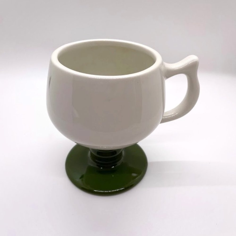 Vintage Hall # 2274 Pedestal Coffee Mug White & Dark Forest Green Ceramic